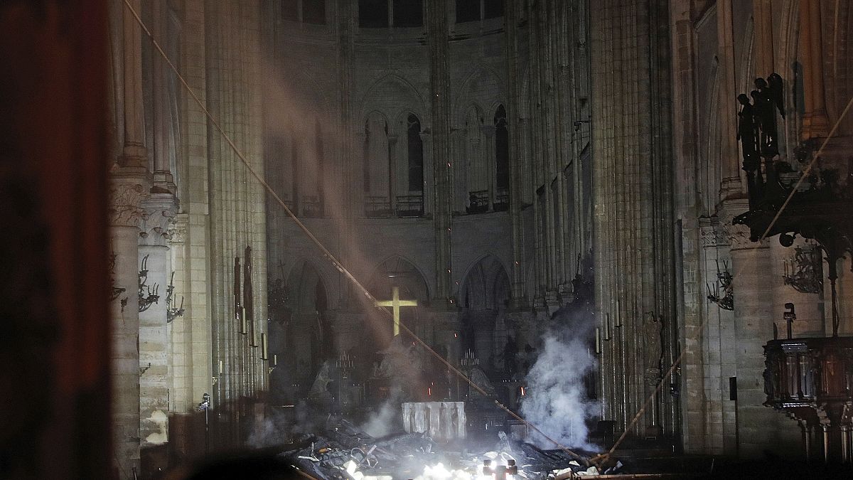 Image: Smoke inside Notre Dame Cathedral in Paris