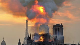 Image: Flames and smoke rise from Notre Dame in Paris on April 15, 2019.