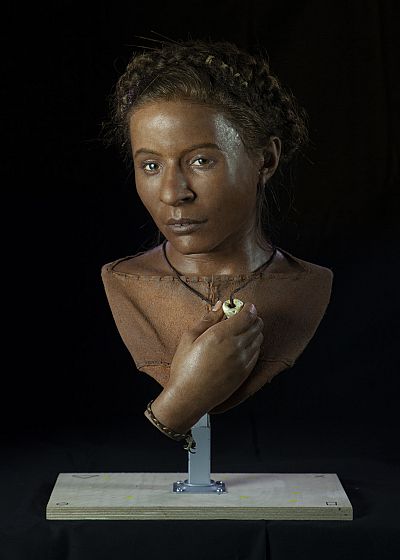 A facial reconstruction of Whitehawk Woman, a 5,600-year-old Neolithic woman from Sussex.