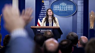 Image: Sarah Huckabee Sanders speaks during a White House press briefing in