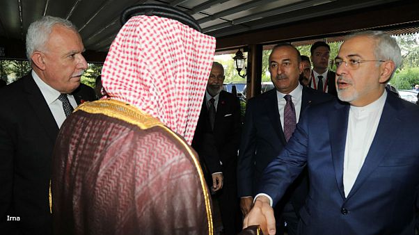ظریف و عادل جبیر با یکدیگر دست دادند ظریف و عادل جبیر با یکدیگر دست دادند