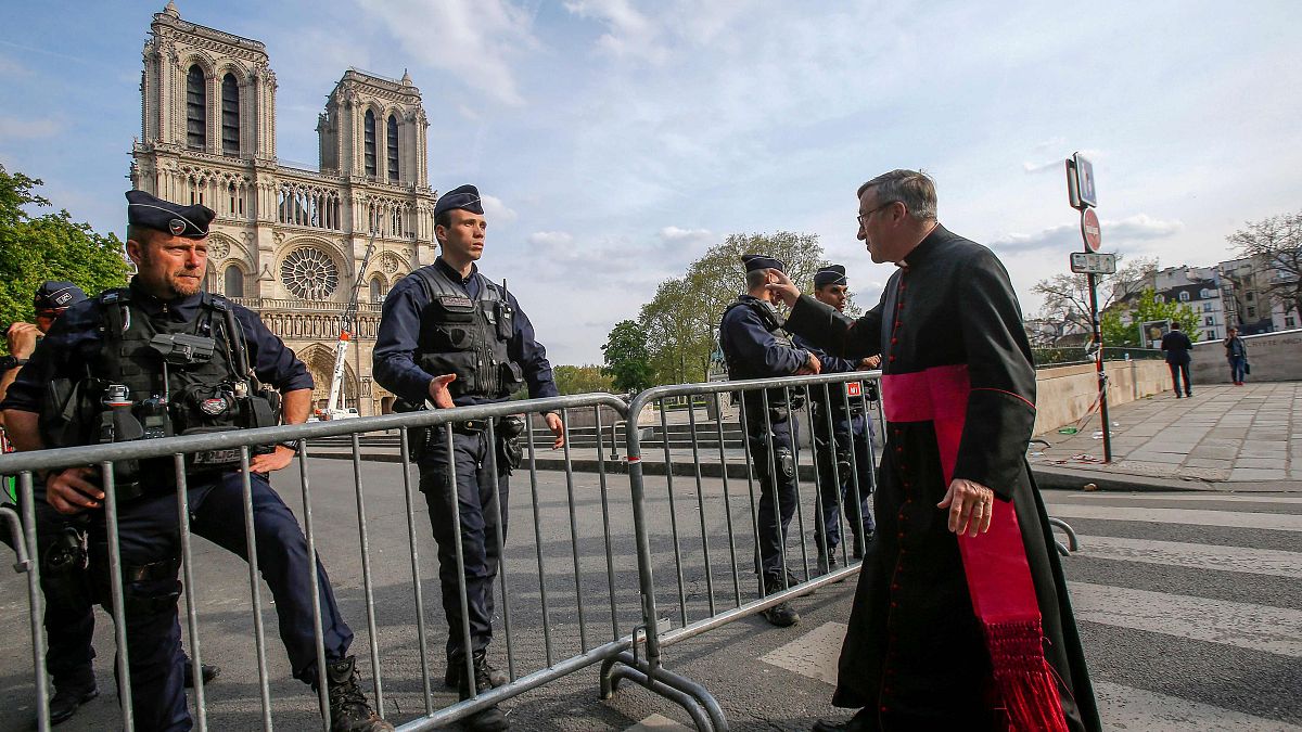 Image: The security perimeter at Notre Dame Cathedral