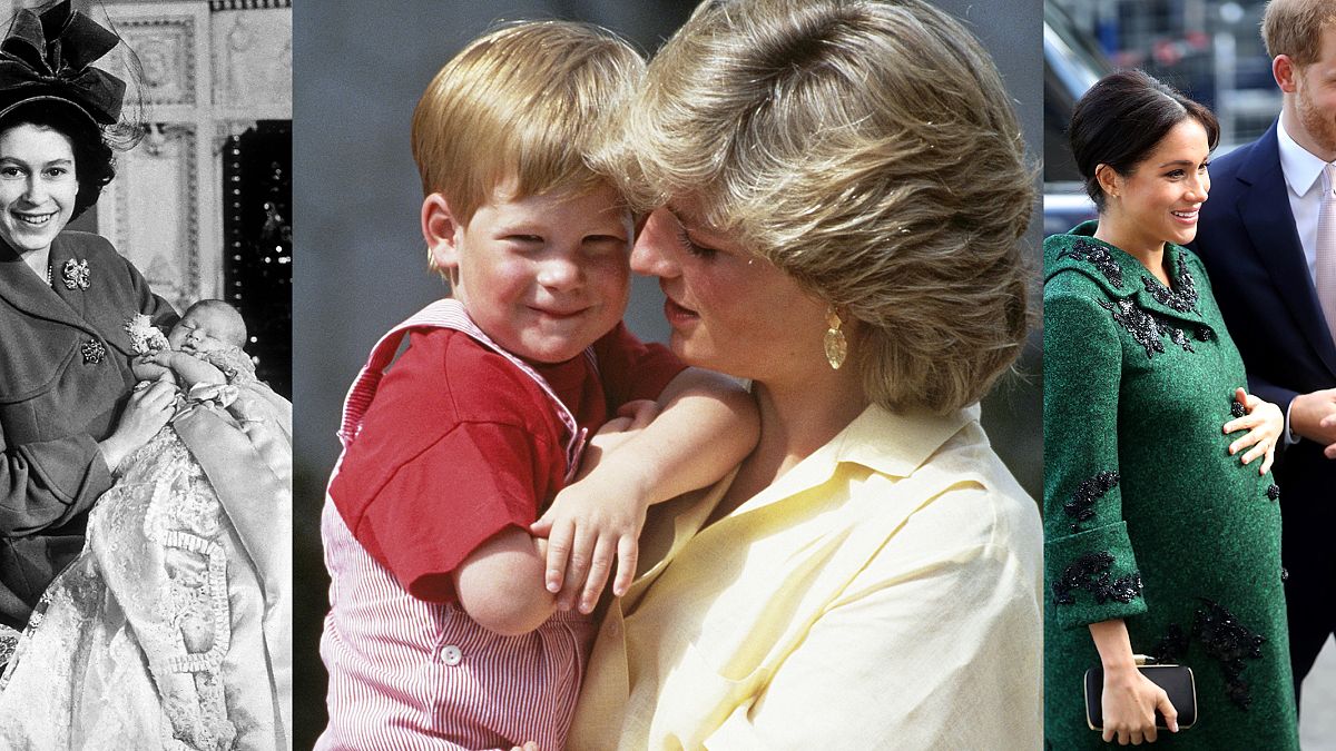 From left to right: Former Princess Elizabeth with infant Prince Charles; P