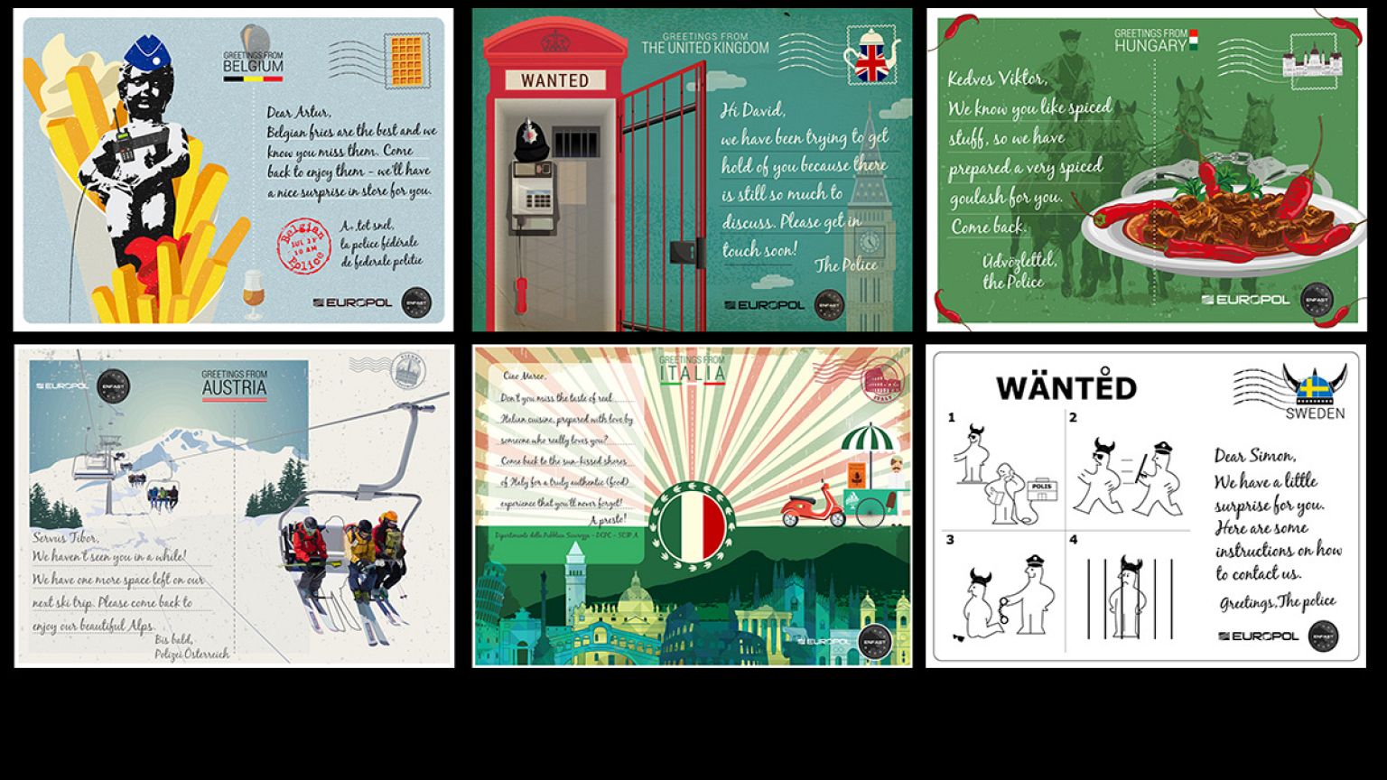 Las postales de Europol para encontrar a los criminales más buscados
