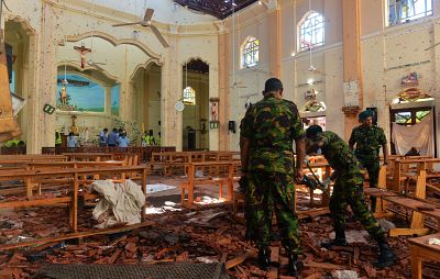 The interior of St. Sebastian\'s Church in Negombo, Sri Lanka, in the aftermath of Sunday\'s attack.