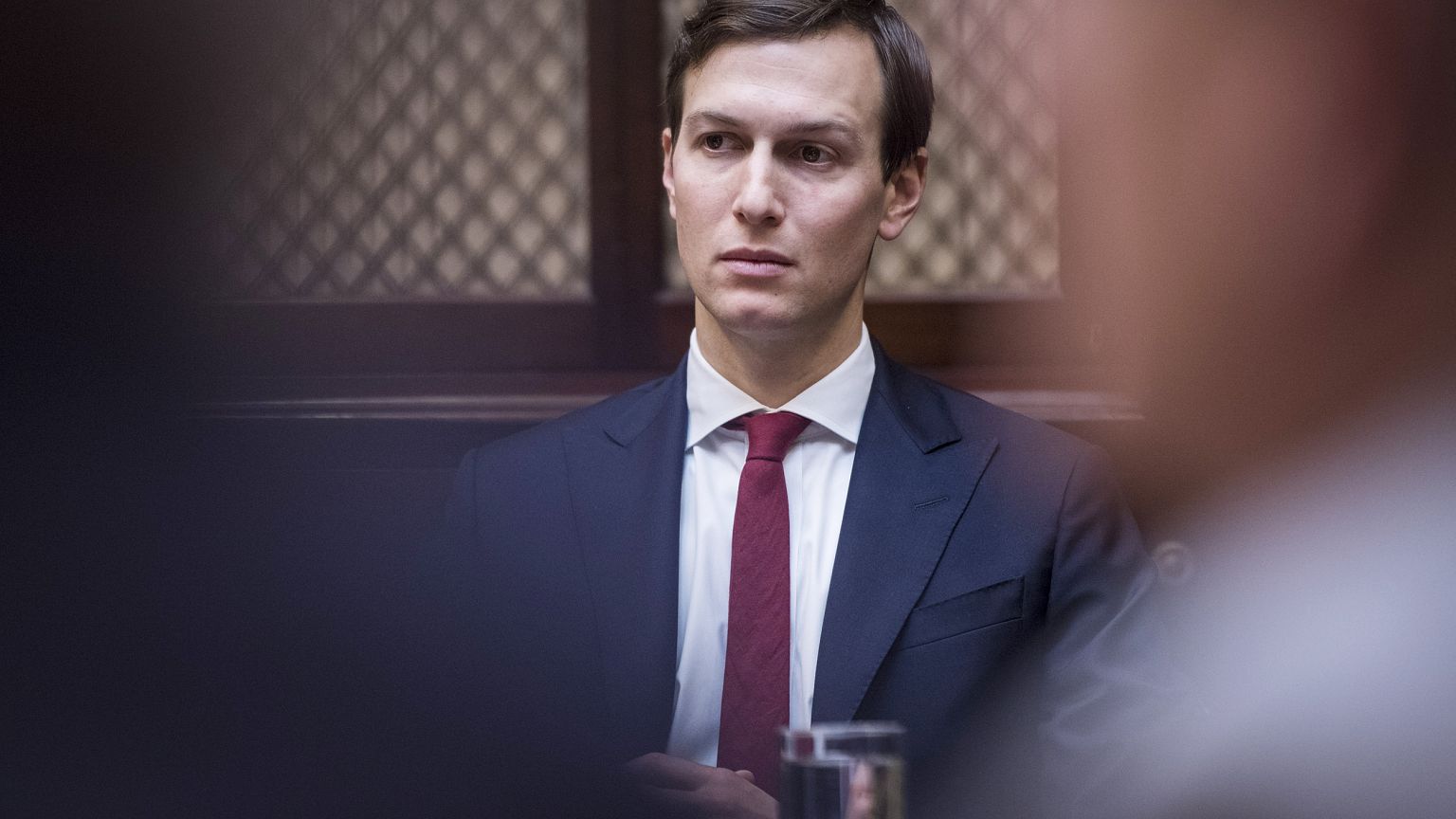 Image: Jared Kushner, senior adviser to President Donald Trump, listens dur