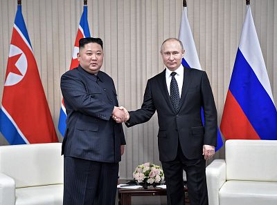 Putin met Kim at the  Far Eastern Federal University campus on Russky Island.