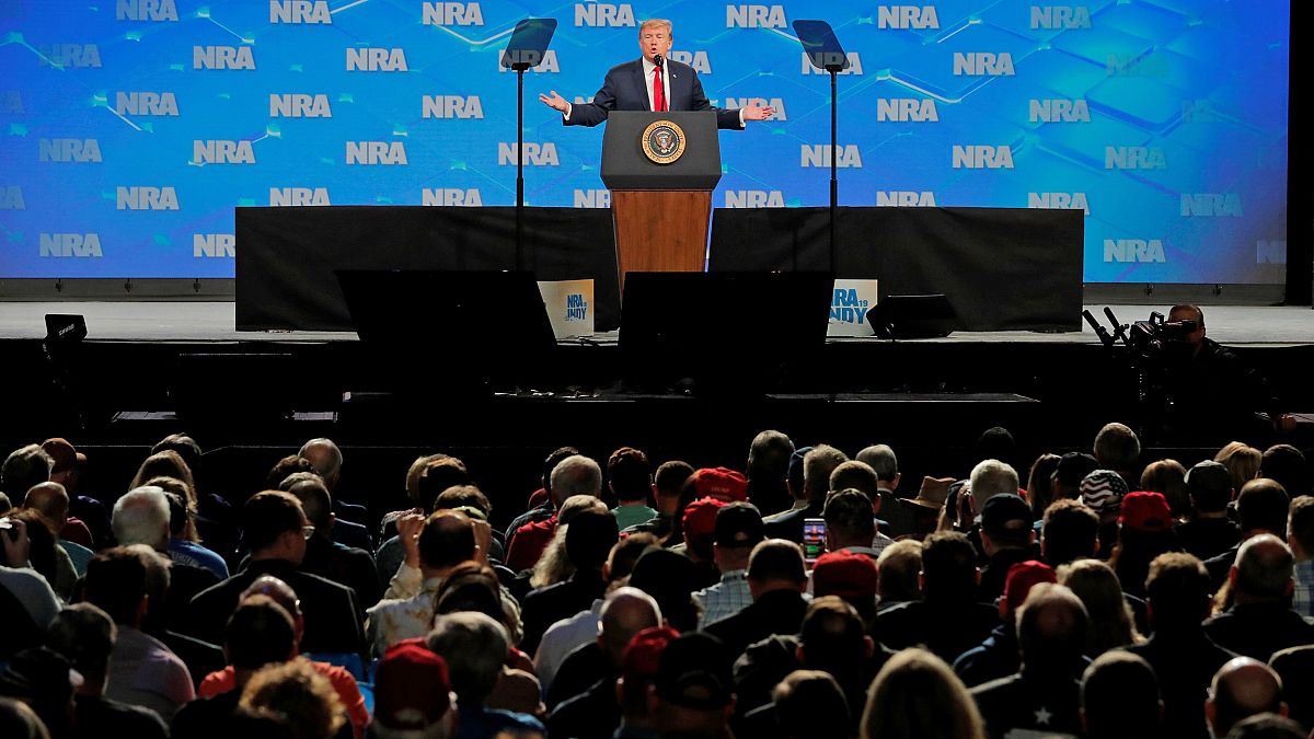 Image: President Trump addresses the annual NRA meeting in Indianapolis