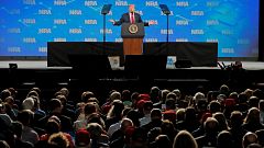 Image: President Trump addresses the annual NRA meeting in Indianapolis