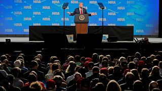 Image: President Trump addresses the annual NRA meeting in Indianapolis