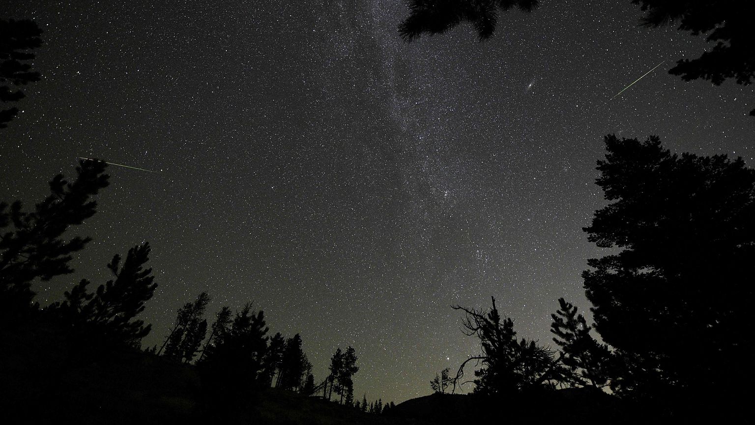 Image: Two Perseid meteors are seen near the Andromeda Galaxy, 2nd right an