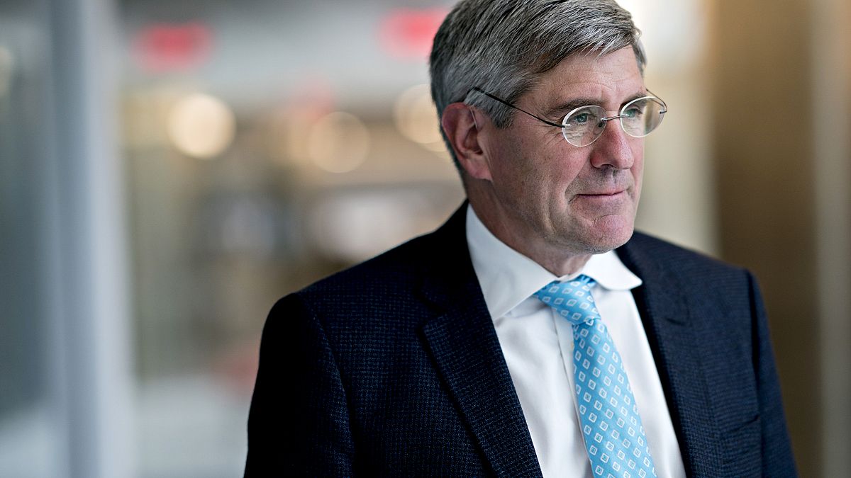 Image: Stephen Moore visits the Heritage Foundation in Washington on March 