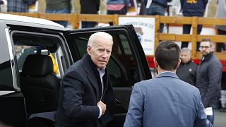 Image: Former vice president Joe Biden arrives to speak at a rally in suppo