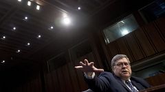Image: William Barr testifies during a Senate Judiciary Committee hearing o