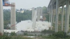Sprengung der alten A3-Lahntalbrückenpfeiler