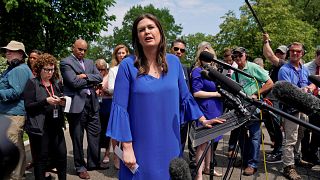 Image: Sarah Sanders speaks at the White House in Washington