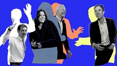 Photo illustration of Pete Buttigieg, Kamala Harris, Joe Biden, and Beto O'