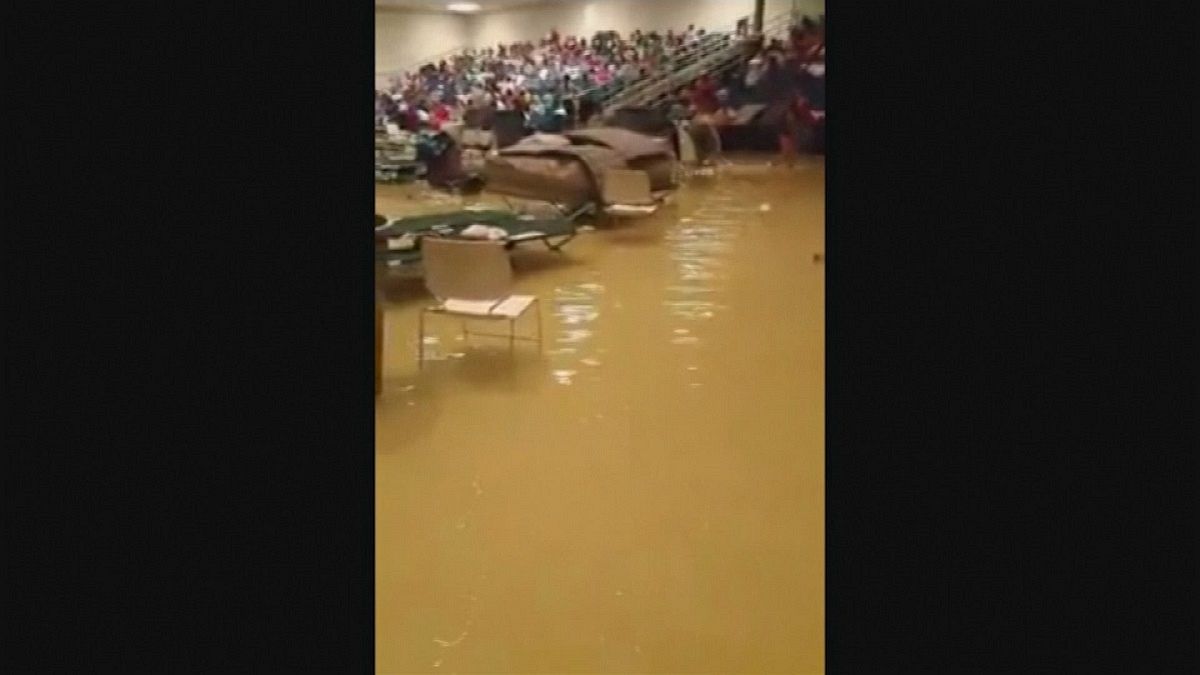Houston evacuation centre floods