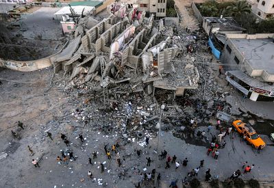 The remains of a building in Gaza City that was hit during Israeli airstrikes on Sunday.