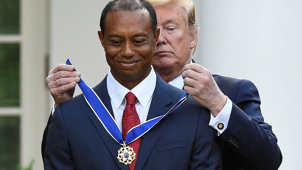 Image: Golfer Tiger Woods is awarded the Presidential Medal of Freedom at t