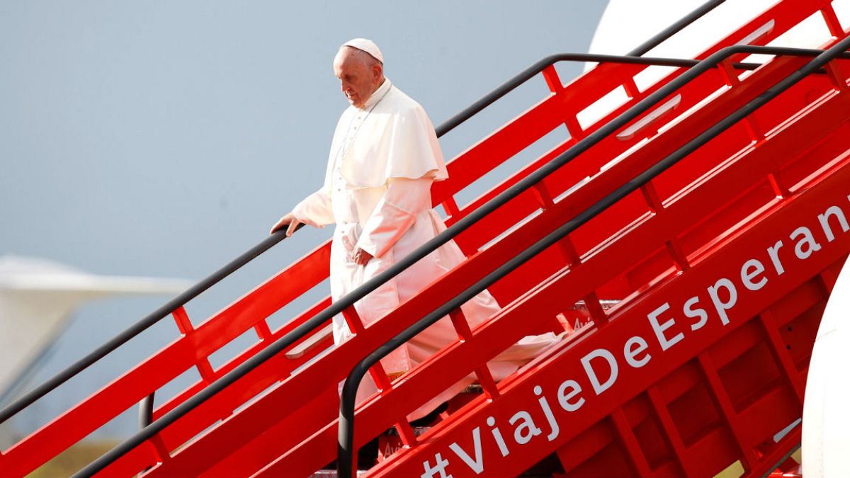 Pope arrives in Colombia