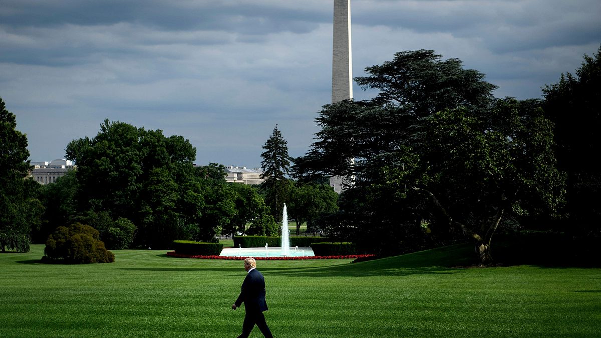 Image: President Donald Trump walks to Marine One on the South Lawn of the 