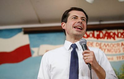 Pete Buttigieg speaks in South Bend, Indiana, last month. In a speech Saturday night in Las Vegas, the presidential candidate called out his fellow Democrats for playing "identity politics."