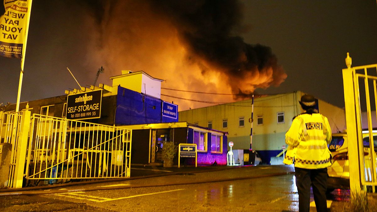 Over 100 firefighters tackle massive warehouse fire in London