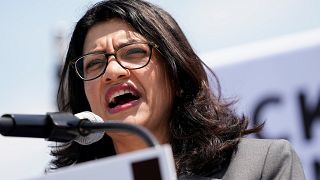 Image: U.S. Rep. Rashida Tlaib (D-MI) speaks at a rally calling on Congress