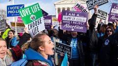 Image: Pro-life activists during the March for Life event outside of the Su