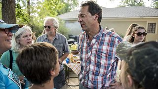 Image: Montana Governor Steve Bullock campaigns at a gathering of Democrats