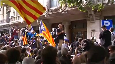 Protests in Barcelona after police raid Catalan government buildings