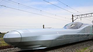 Image: A prototype of Japan's next-generation Shinkansen bullet train, set