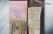 Woman finds $40 and joint taped to her scratched car with apology note