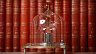 A replica of the International Prototype Kilogram is pictured at the Intern