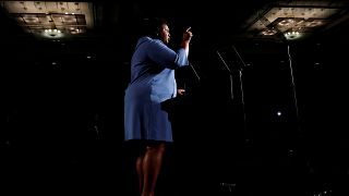 Georgia Democratic gubernatorial nominee Stacey Abrams speaks to supporters