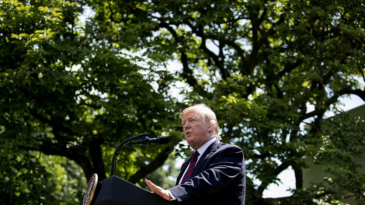 Image: President Donald Trump speaks at the Rose Garden on May 16, 2019.