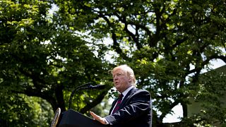 Image: President Donald Trump speaks at the Rose Garden on May 16, 2019.