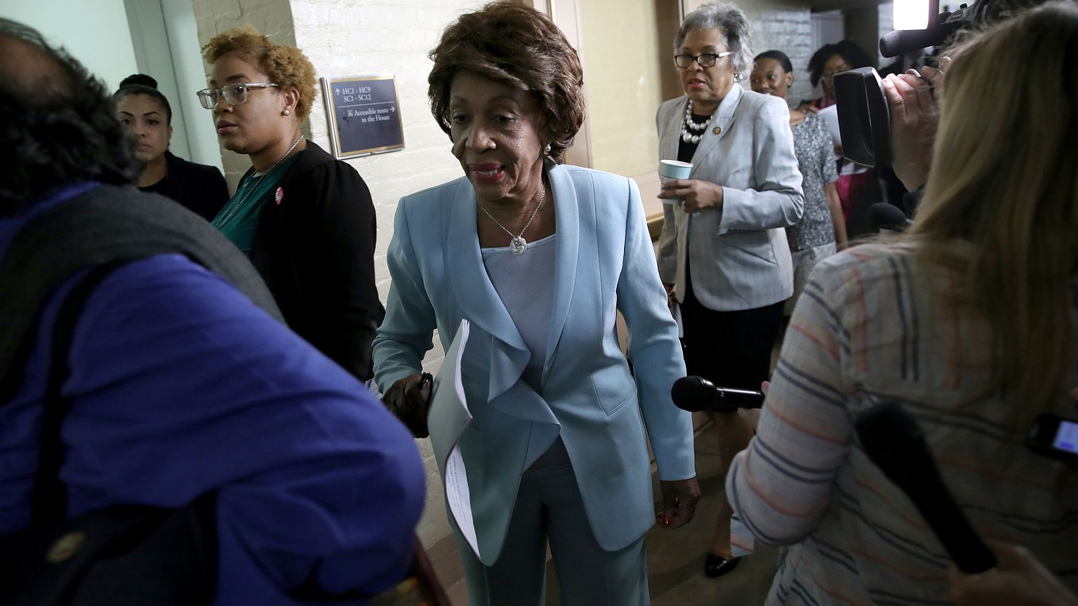 Image: House Speaker Nancy Pelosi Meets With House Democrats Over Growing C