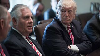 Image: President Donald Trump listens to Secretary of State Rex Tillerson s