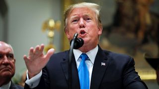 Image: President Donald Trump speaks to reporters in the Roosevelt Room of 