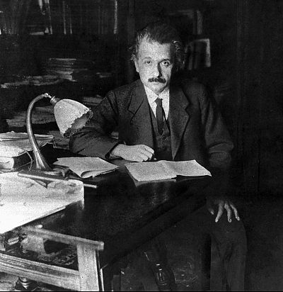 Albert Einstein in his study in Berlin in 1919 at the age of 40.