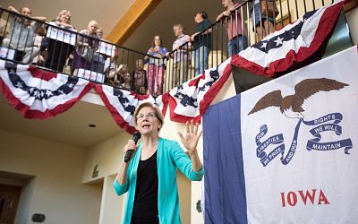 Elizabeth Warren speaks during one of a series of local visits in Fairfield, Iowa, on May 26, 2019.
