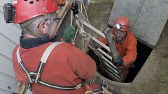Image: Spelunker Philippe Poisson, left, and Laurent Dujardin exit a quarry