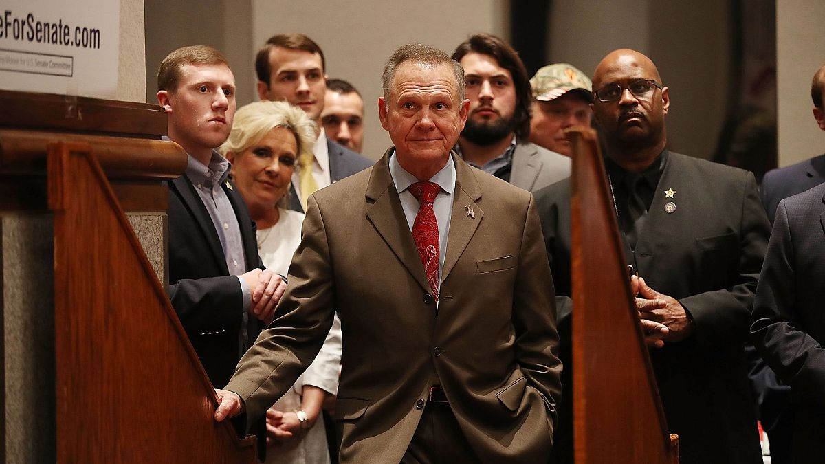 Image: Republican Senatorial candidate Roy Moore waits to be introduced to 
