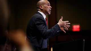 Image: Presidential Candidates Cory Booker And Amy Klobuchar Speak At Machi
