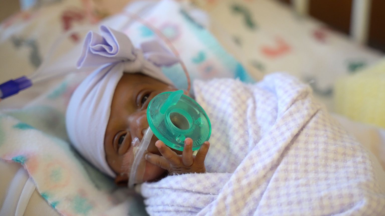 Baby Saybie weighing 3 lbs in March 2019.