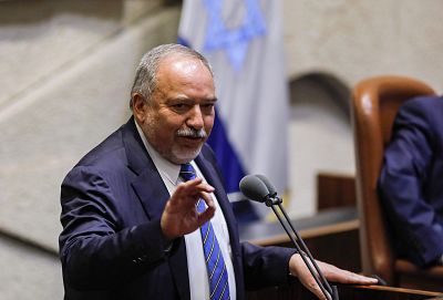 Avigdor Lieberman addresses the Knesset on Wednesday.