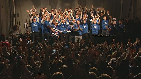 Iceland celebrates after team qualify for 2018 football World Cup in Russia