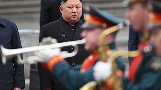 Image: North Korean leader Kim Jong Un attends a welcoming ceremony upon ar